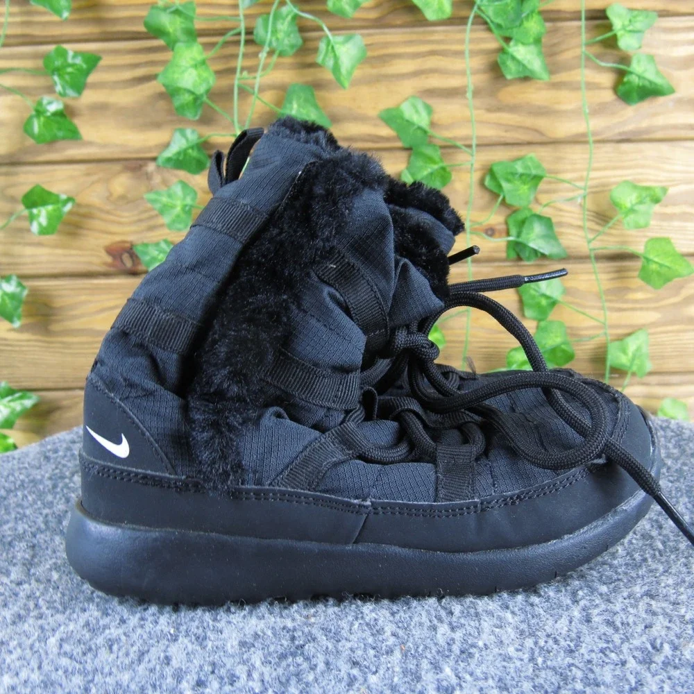 Nike Roshe One‎ Hi PS Kids Toddler Black Winter Snow Boots Faux Fur Lined 12